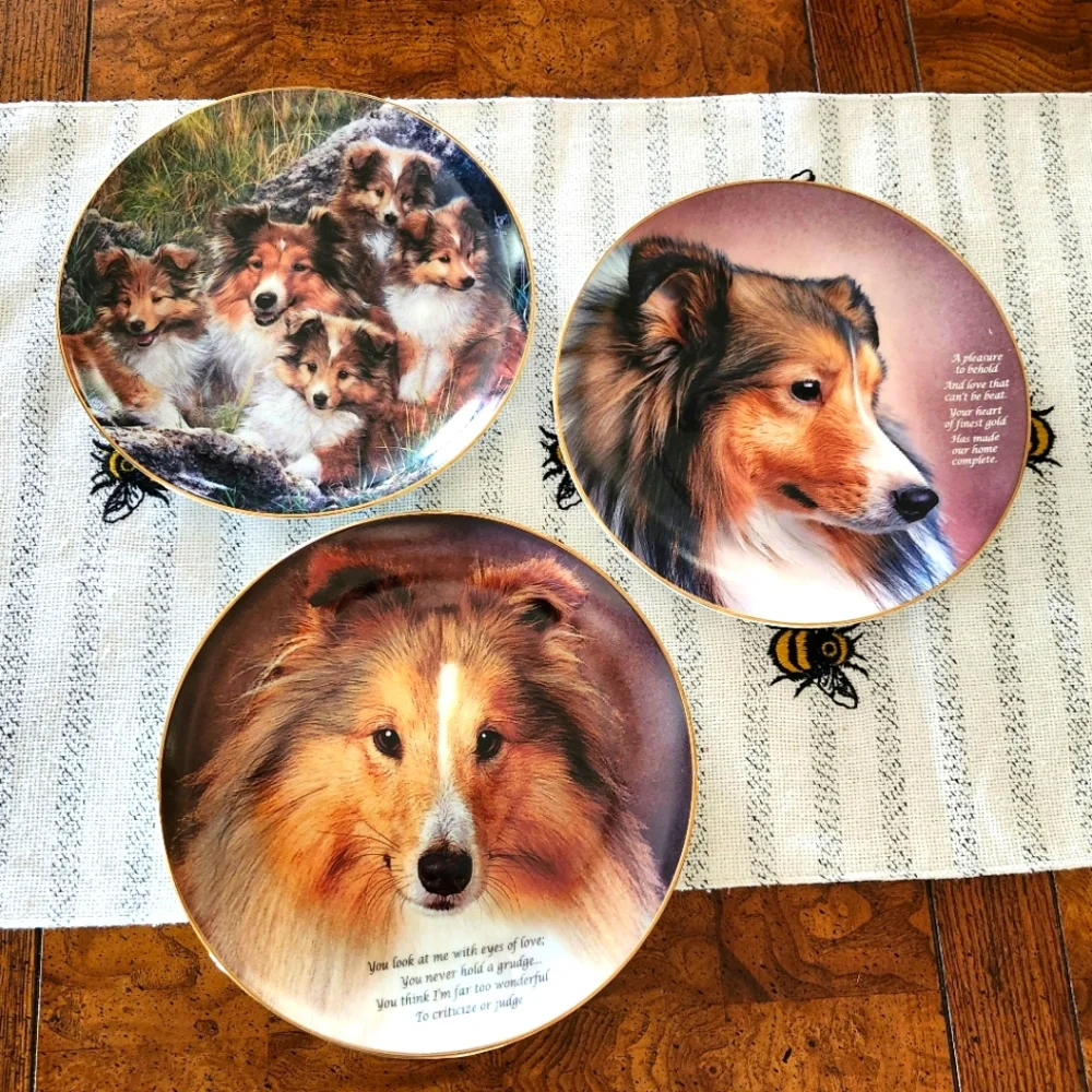 Collectible Shetland Sheepdog Decorative Plates - 3 Piece Set